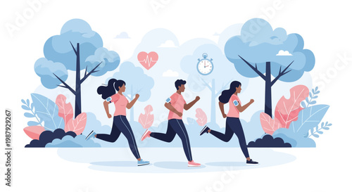 Diverse Group Engages In Outdoor Park Running Fitness Activity