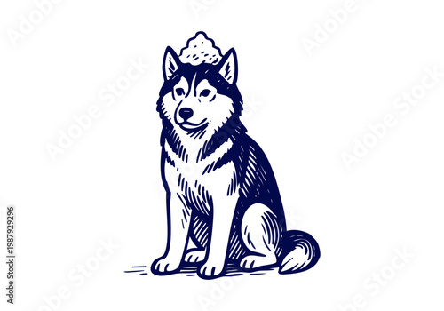 Siberian Husky Dog hand drawn simple sketch vector illustration