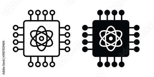 Quantum computing icon editable designs collection. black and white icons