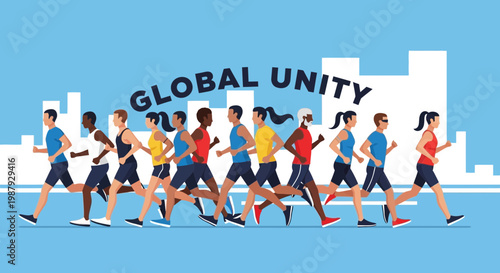 Diverse Group Of Athletes Running Together, Representing Global Unity And Strong Community