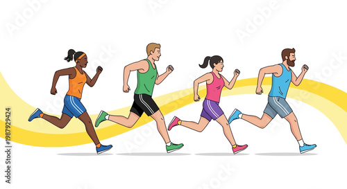 Diverse Group Of People Engaged In Recreational Running Activity