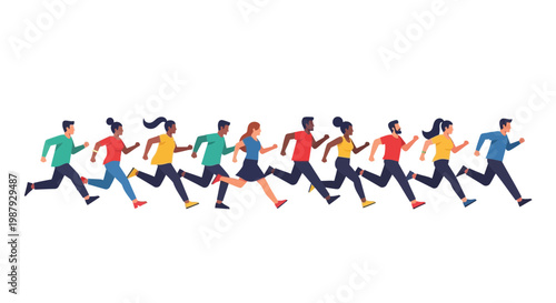 Diverse Group Of People Running Together In A Lively Race