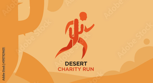 Desert Charity Run Logo Depicting A Silhouette of A Runner in A Cactus Themed Design