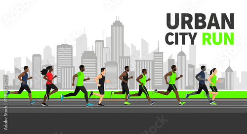Diverse Group Running In An Urban Setting, Promoting Fitness, Exercise and Healthy Lifestyle
