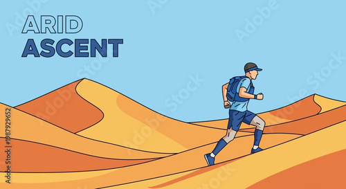 Desert Endurance: A Silhouetted Figure Conquering the Arid Landscape with Effort