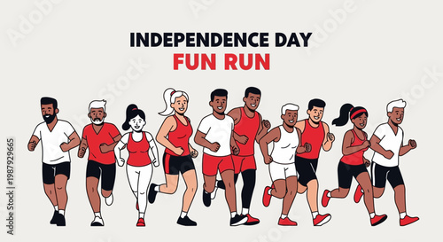 Diverse Group Running Together For Independence Day Fun Celebration