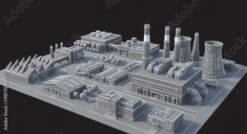 Miniature Industrial Factory Complex Model.