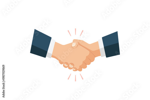 vector illustration of two hands shaking in a business handshake that represents partnership, agreement, trust and cooperation for corporate, teamwork, negotiation and successful deal-making concepts.