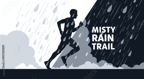 Determined Runner Navigates A Misty Rain Trail