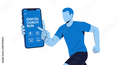 Digital Fitness Tracker User Running With Smartphone to Track Workout Progress Efficiently