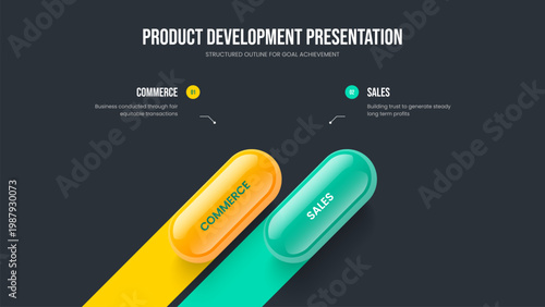 Business Launch Frame Template Vector Illustration. Corporate Forecast Two Step Diagram Slideshow Design. Product Analysis 2 Option Infographic Presentation Layout.