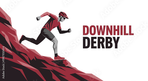 Downhill Derby Illustration: Adventurous Athlete Navigating Rugged Terrain in a Race