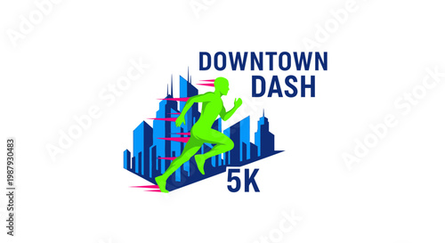 Downtown Dash 5K: A Dynamic Urban Run Depicting Fitness and Cityscape Themes