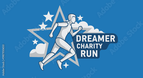 Dreamer Charity Run Depicting Fitness Goals with Blue Sky Graphics and Star Elements