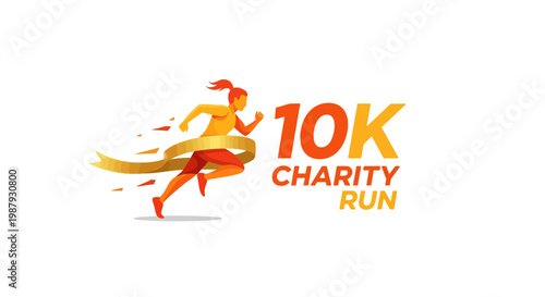 Dynamic 10k Charity Run Finish Line Graphic With Athlete And Ribbon