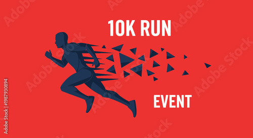 Dynamic 10K Run Event Illustration: Energetic Vector Athlete on Vibrant Red Background