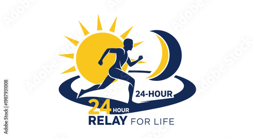 Dynamic 24-Hour Relay Concept Design Featuring Running Silhouette and Celestial Elements