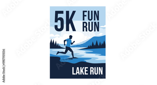 Dynamic 5K Fun Lake Run Event Poster Silhouette Athlete