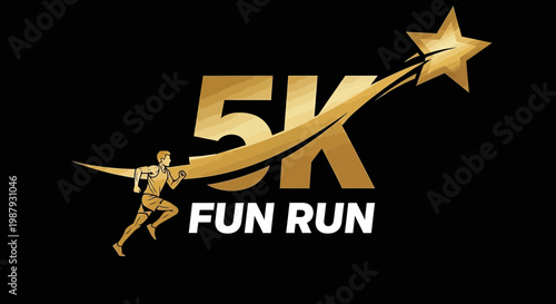 Dynamic 5K Fun Run Golden Star Achievement Graphic