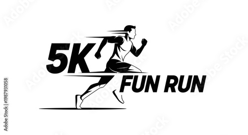 Dynamic 5k Fun Run Graphic With Silhouette Runner Motion Blurs