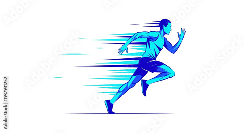 Dynamic Athlete Depicted In Motion Sprinting Fast With Bold Shades Against White Backdrop