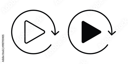 Replay icon editable designs collection. black and white icons