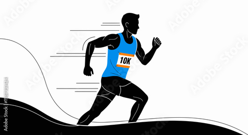 Dynamic Athlete Silhouette Racing Towards Victory On A White Background
