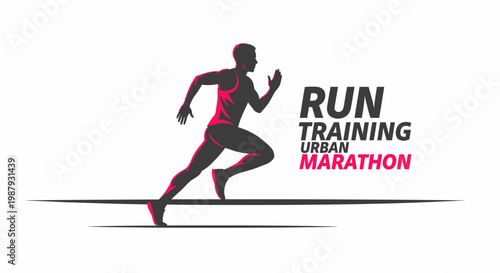 Dynamic Athlete Silhouette Sprinting With The Words Run Training Urban Marathon