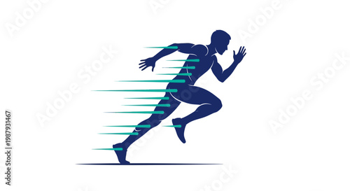 Dynamic Athlete Silhouetted Mid-Stride Against White Backdrop, Expressing Motion and Speed