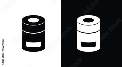 A contrasting composition featuring two cylindrical containers one black and one white side by side