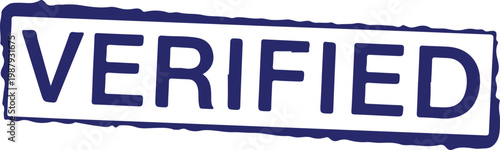 Blue and white "verified" stamp on white background
