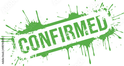 Green checkmark confirmation stamp with leaves and splashes