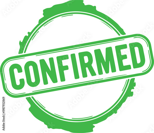 Green checkmark stamp labeled confirmed on white background