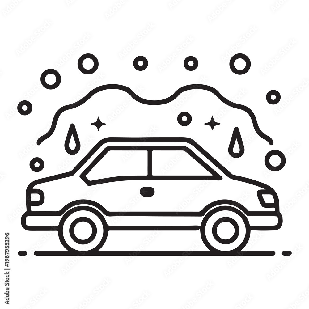 Obraz premium Car wash icon with soap suds and water droplets a car with soap suds and water droplets around it