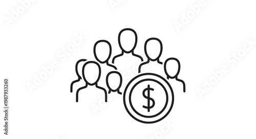 Group of people with a dollar coin symbol representing finance.