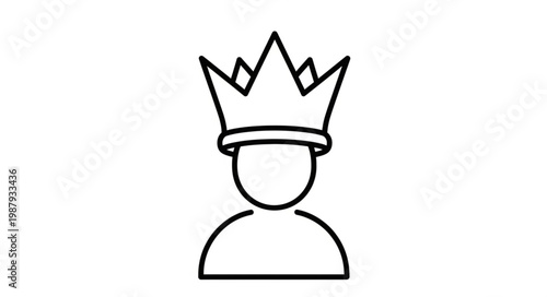 Simple Outline Icon of a King Wearing a Crown.