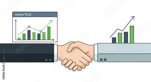 Business handshake with financial growth charts illustration.