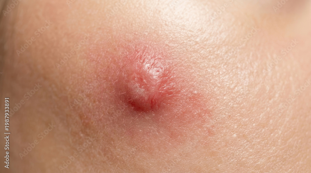 Fototapeta premium Healthy skin barrier vs acne inflammation close up of red pimple on human skin with swollen bump and irritated texture showing dermatology problem and skincare concern for treatment concept