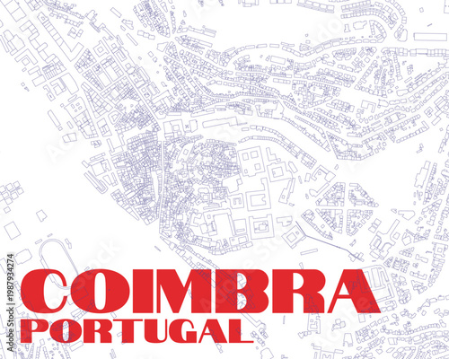 Coimbra centre vector mapping. Portugal city map illustration for poster, print, social media post. Simple and editable layout of downtown, university area plan. Vintage, retro style