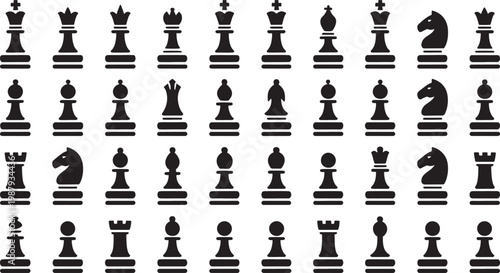 chess pieces black icons bundle set on clean background