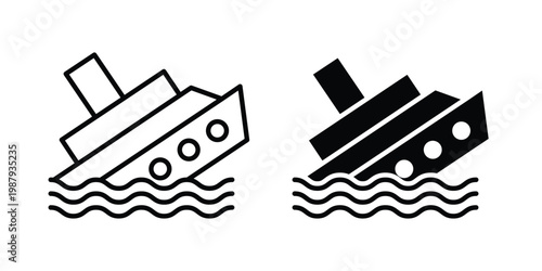 Sinking ship icon editable designs collection. black and white icons