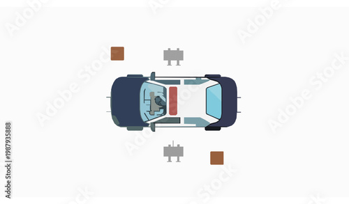 Set of cartoon police cars with officer characters driving on road vector illustration