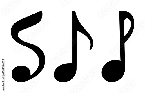 Musical note set with solid black icon on white background featuring education icon, music symbol, learning icon with simplicity and clarity
