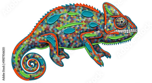 Colorful Chameleon Side Profile Illustration.