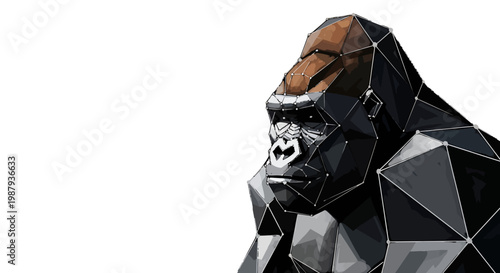 Low Poly Art Gorilla Portrait.