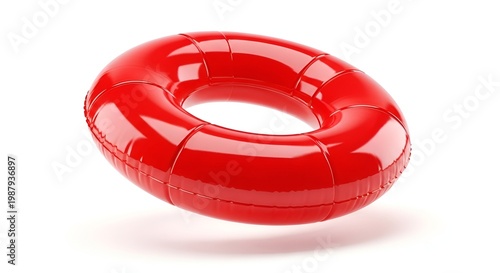 red inflatable lifebuoy on white background