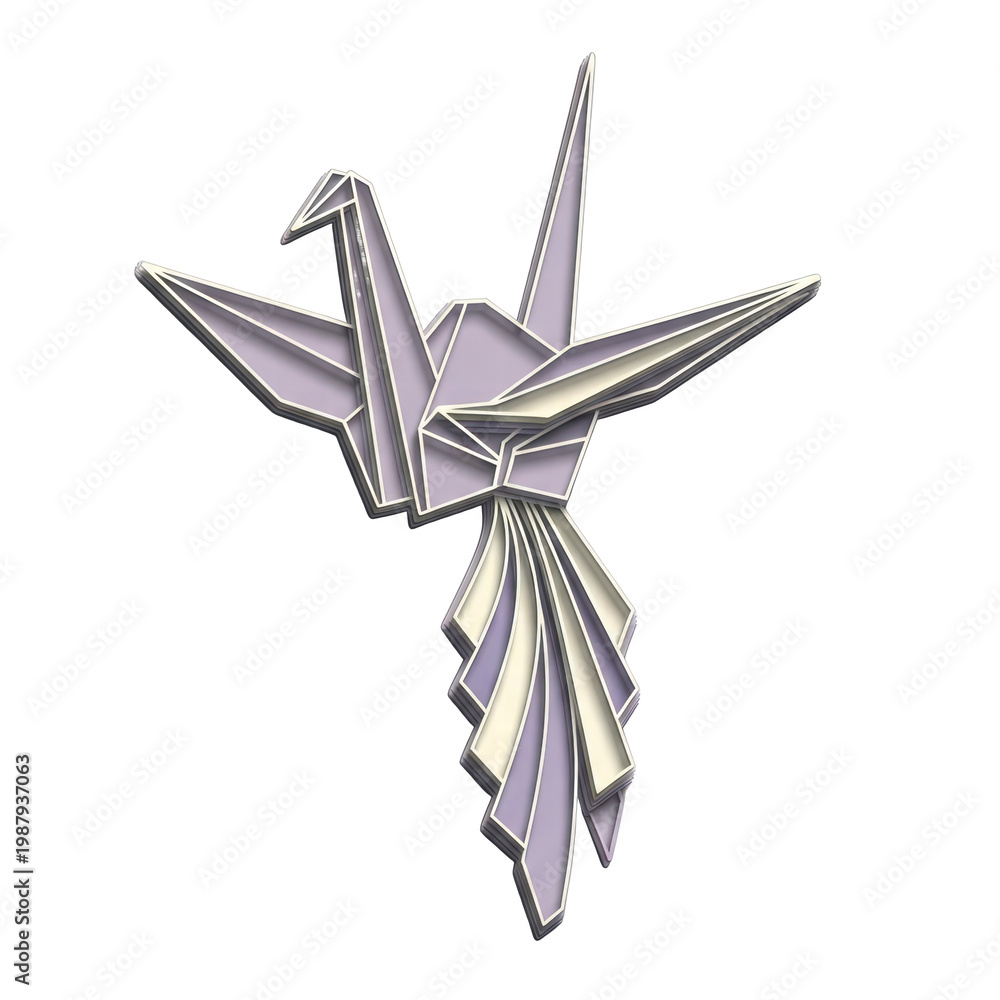 Fototapeta premium Elegant origami crane bird digital art on black background