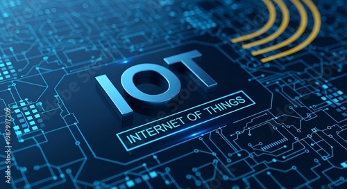 IoT internet of things concept on circuit board with wireless connectivity