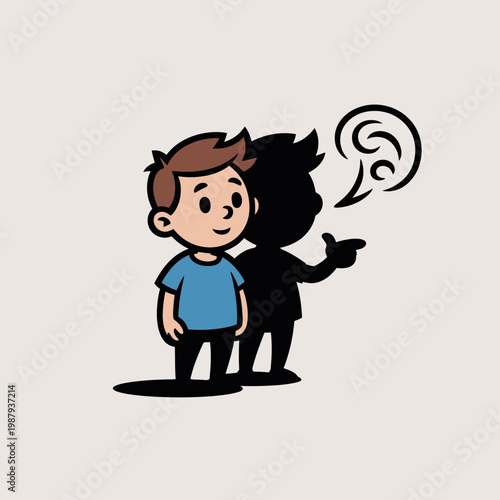 Boy Talking to Shadow Silhouette Pointing Speech Bubble Cartoon