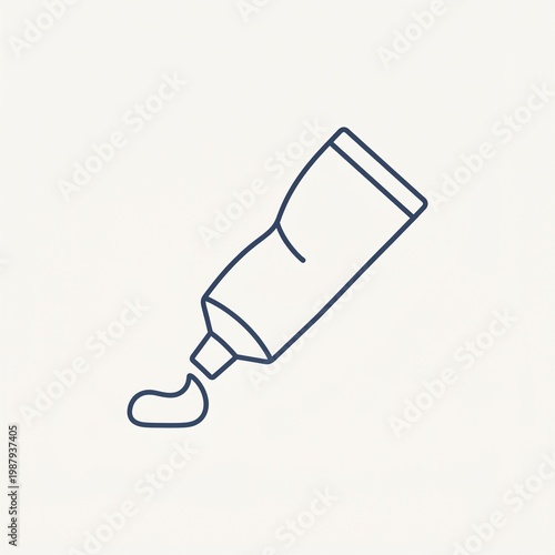 Minimal line icon of cosmetic cream tube with squeezed lotion isolated on neutral background